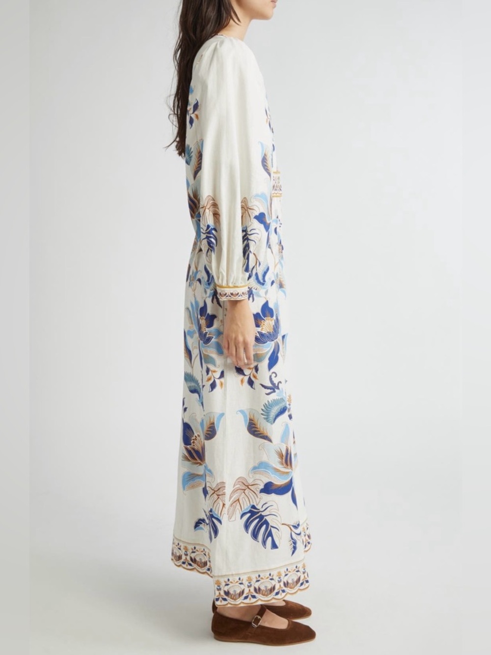FARM Rio White Maxi Dress with Blue and Gold Floral Embroidery - Picture 4 of 16